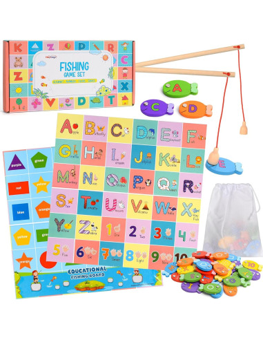 Juego de Pesca Magnético de Madera Haktoys 4-en-1 Educativo