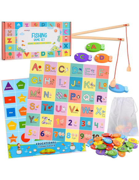 Juego de Pesca Magnético de Madera Haktoys 4-en-1 Educativo