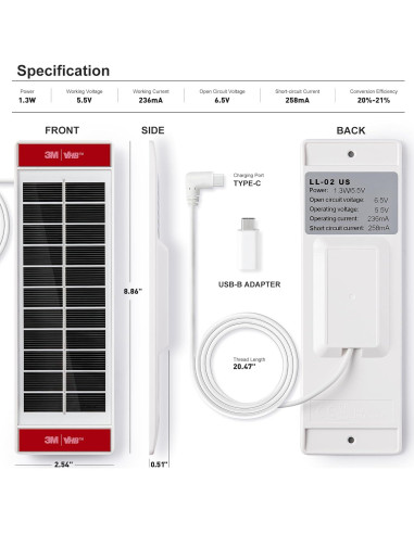 Panel Solar 1.3W JaeJaes USB-C para Persianas Motorizadas