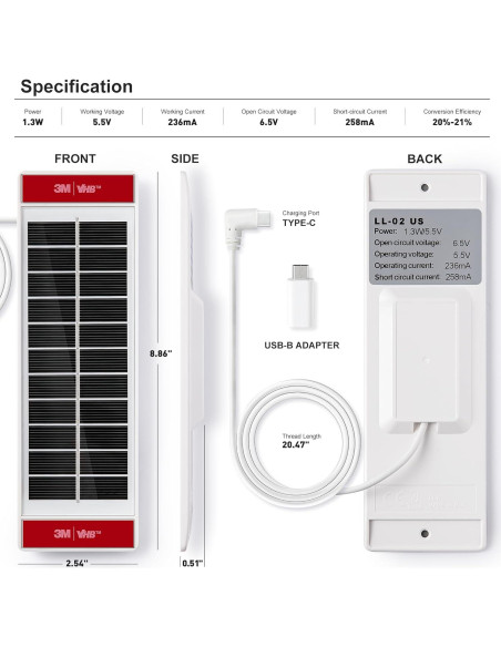 Panel Solar 1.3W JaeJaes USB-C para Persianas Motorizadas