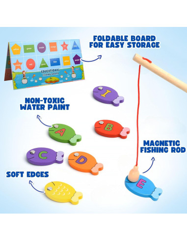 Juego de Pesca Magnético de Madera Haktoys 4-en-1 Educativo
