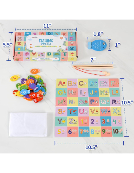 Juego de Pesca Magnético de Madera Haktoys 4-en-1 Educativo