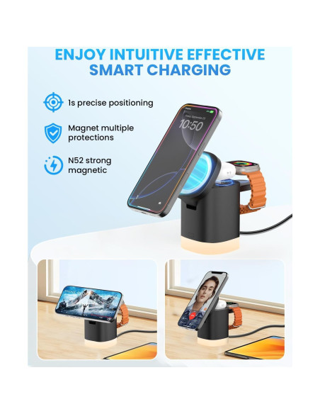 Cargador Inalámbrico 3 en 1 JoyGeek MagSafe para iPhone 12-16