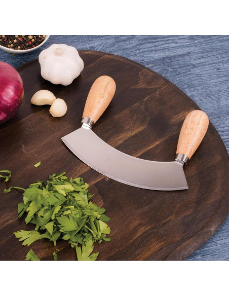 Cortador Mezzaluna HIC Kitchen Doble Mango Acero Inoxidable 17.46cm
