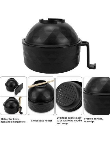 Tazón para Ramen Anyfeel 680ml con Palillos y Cuchara Negro