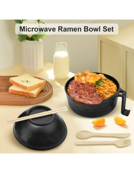 Tazón para Ramen Anyfeel 680ml con Palillos y Cuchara Negro