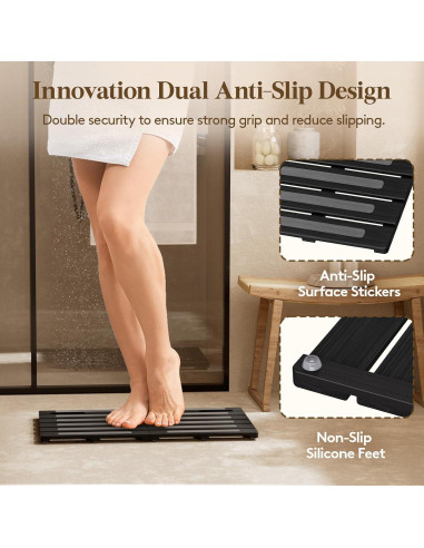 Alfombra de Baño Antideslizante Lifewit de Madera Negra 59x35 cm