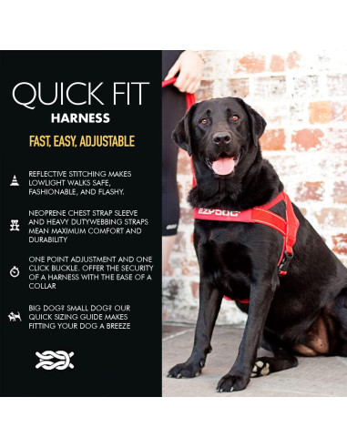 Arnés EzyDog Quick Fit Negro XX-Pequeño - Sin Tirones y Acolchado