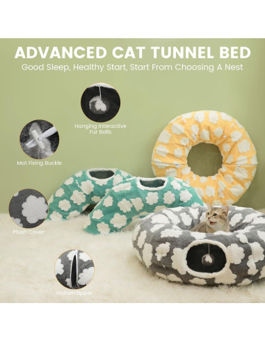 Túnel de cama para gatos TSEB4TEP amarillo 2 en 1 suave