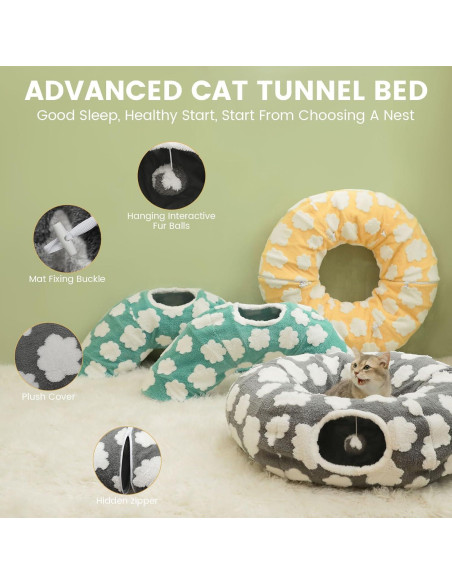 Túnel de cama para gatos TSEB4TEP amarillo 2 en 1 suave Túnel de cama para gatos TSEB4TEP amarillo 2 en 1 suave