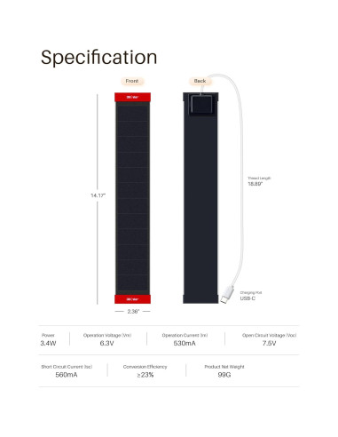 Panel Solar 3.4W 6V JaeJaes para Cortinas Motorizadas USB-C