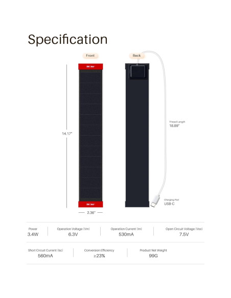 Panel Solar 3.4W 6V JaeJaes para Cortinas Motorizadas USB-C