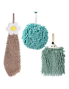 Paquete de 3 Toallas de Mano Chenille Yaocoral Verde Café Azul