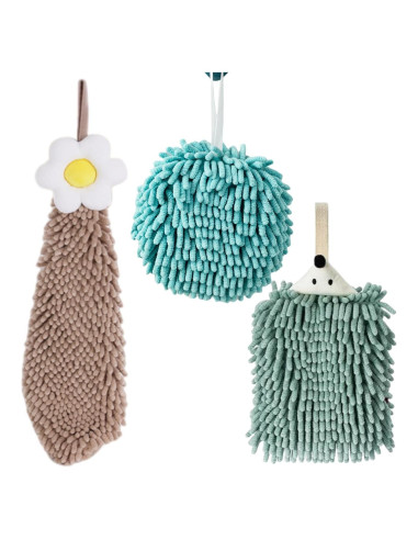 Paquete de 3 Toallas de Mano Chenille Yaocoral Verde Café Azul