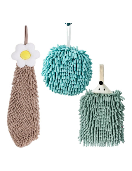 Paquete de 3 Toallas de Mano Chenille Yaocoral Verde Café Azul