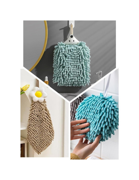 Paquete de 3 Toallas de Mano Chenille Yaocoral Verde Café Azul