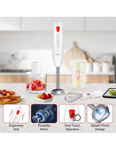 Batidora de Inmersión AQUOX JK200F-4S 400W 4 en 1 Rojo/Marfil