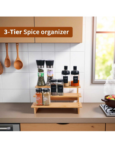 Organizador de Especias de 3 Niveles JinDoWin - Bambú Natural