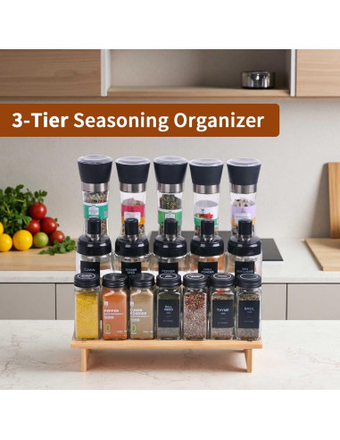 Organizador de Especias de 3 Niveles JinDoWin - Bambú Natural
