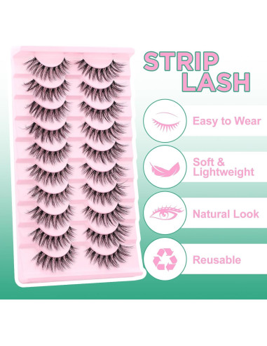 Pestañas Postizas GEMERRY 10 Pares Esponjosas y Naturales