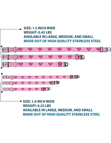 Collar de Perro Buckle-Down Escudo Superman Rosa 2.5 cm Ancho