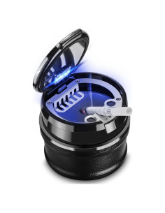 Cenicero de coche SOLARXIA con tapa y luz LED, acero inoxidable