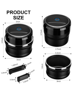 Cenicero de coche SOLARXIA con tapa y luz LED, acero inoxidable 2
