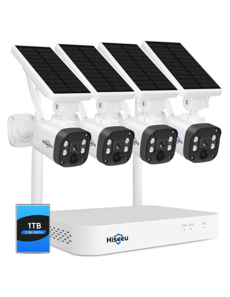 Sistema de Cámara de Seguridad Inalámbrica Solar Hiseeu 4MP 1TB