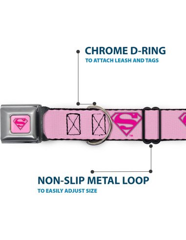 Collar de Perro Buckle-Down Escudo Superman Rosa 2.5 cm Ancho
