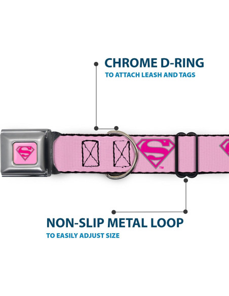 Collar de Perro Buckle-Down Escudo Superman Rosa 2.5 cm Ancho