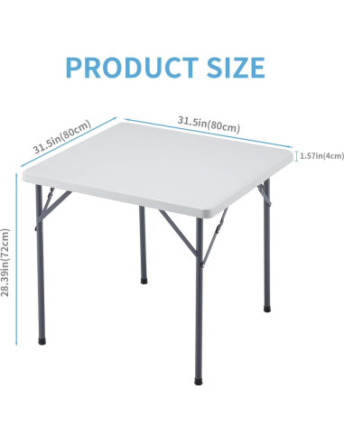 Mesa Plegable Cuadrada KAIHAOWIN 78.74 cm Blanca para Eventos