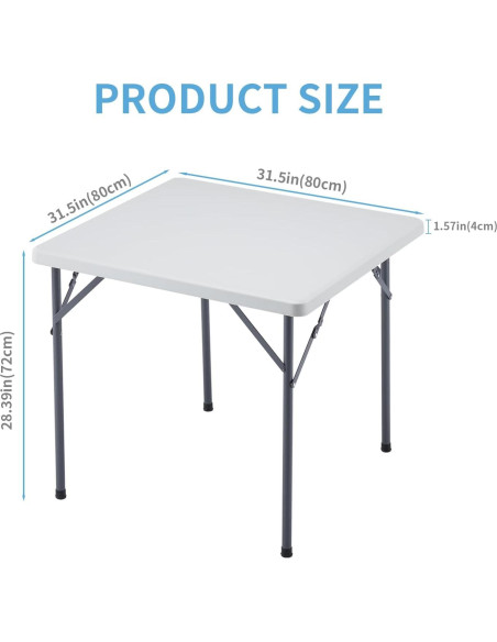 Mesa Plegable Cuadrada KAIHAOWIN 78.74 cm Blanca para Eventos