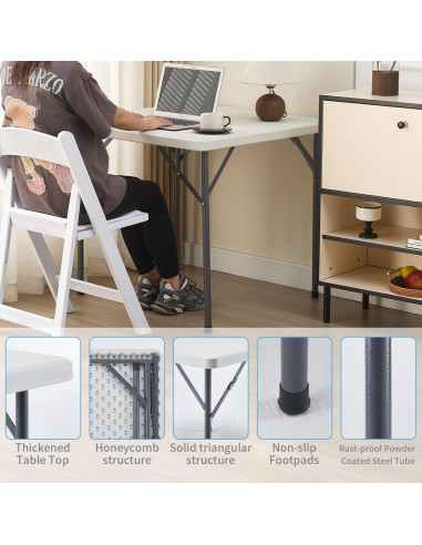 Mesa Plegable Cuadrada KAIHAOWIN 78.74 cm Blanca para Eventos