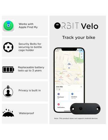 Rastreador de Bicicleta Orbit Velo con Apple Find My - Impermeable
