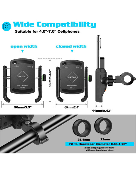 Soporte para Teléfono de Motocicleta iMESTOU con Cargador USB