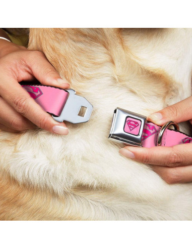 Collar de Perro Buckle-Down Escudo Superman Rosa 2.5 cm Ancho