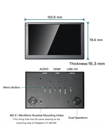 Mini Monitor Portátil 5" LESOWN IPS 800x480 Táctil