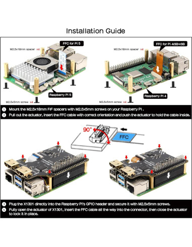 Adaptador HDMI a CSI-2 Geekworm X1301 con Caja y Fuente 27W