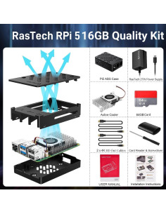 Kit Raspberry Pi 5 16GB RasTech con Enfriador y Fuente 27W 2