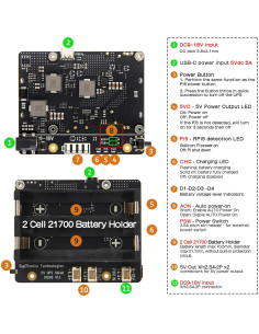 Geekworm X1205 UPS HAT para Raspberry Pi 5 - 5V 6A 2