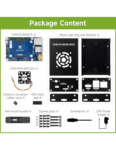 Placa Base Mini Waveshare CM5 con Caja Metal y Fuente 5V 5A