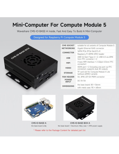 Placa Base Mini Waveshare CM5 con Caja Metal y Fuente 5V 5A