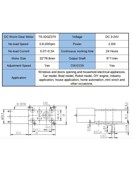 Motor de Engranaje DC 12V 0.6RPM BBQ Driver 25kg.cm