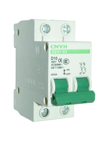 Disyuntor Miniatura DZ47-63 D10 10A 240/400V 2 Polo Riel DIN