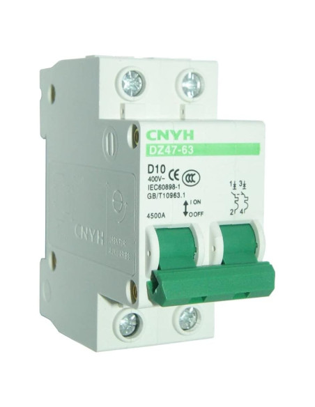 Disyuntor Miniatura DZ47-63 D10 10A 240/400V 2 Polo Riel DIN