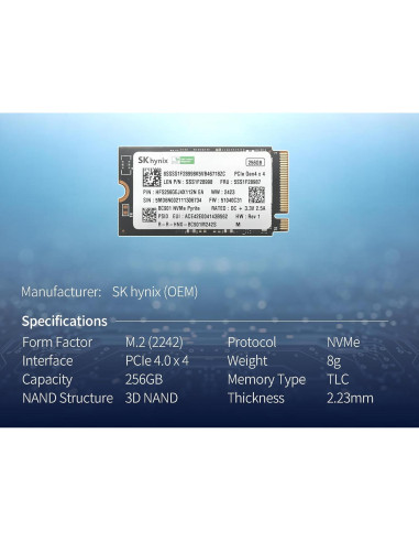 SSD NVMe 256GB ElectroCookie para Raspberry Pi 5 - PCIe Gen4 2242