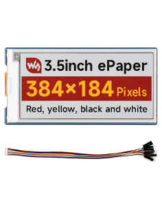 Pantalla E-Paper 3.5" Waveshare G, 384x184 píxeles, Rojo/Amarillo/Negro/Blanco