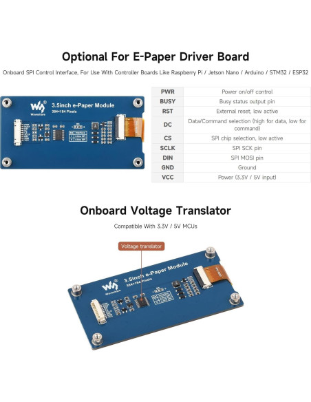 Pantalla E-Paper 3.5" Waveshare G, 384x184 píxeles, Rojo/Amarillo/Negro/Blanco