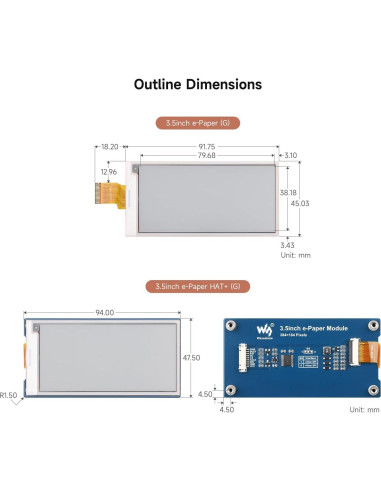 Pantalla E-Paper 3.5" Waveshare G, 384x184 píxeles, Rojo/Amarillo/Negro/Blanco