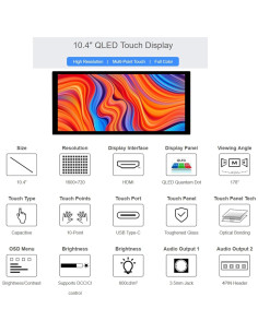 Pantalla Táctil QLED 10.4" UeeKKoo 1600x720 HDMI 2